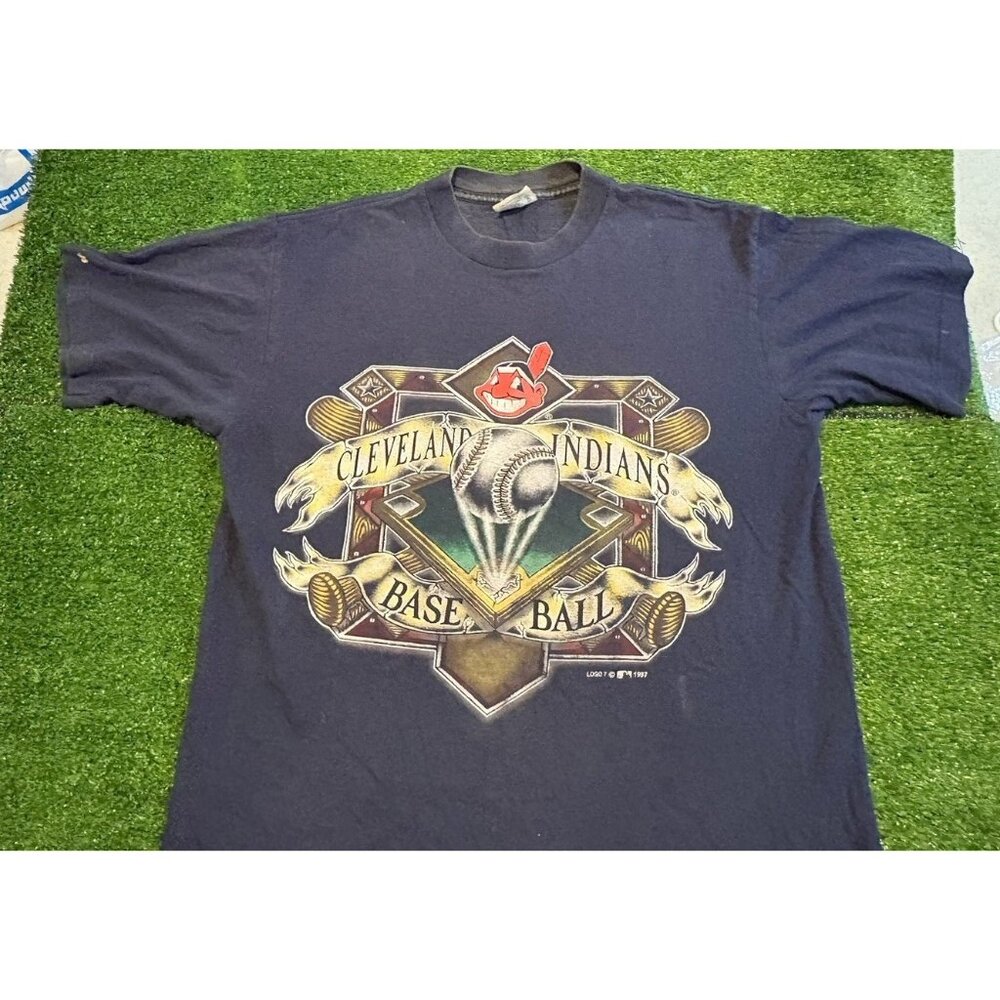 Vintage Cleveland Indians shirt mens large blue chief wahoo logo 7 baseball M - Picture 4 of 10